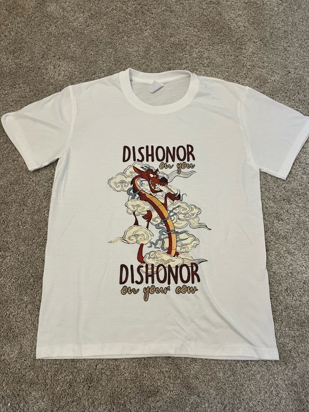 Shein Unisex White Short Sleeve T-Shirt Men’s S Women’s M Mulan Disney Mushu